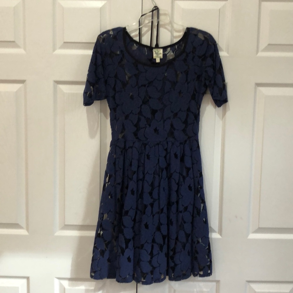 Navy mesh leaf Anthropologie dress